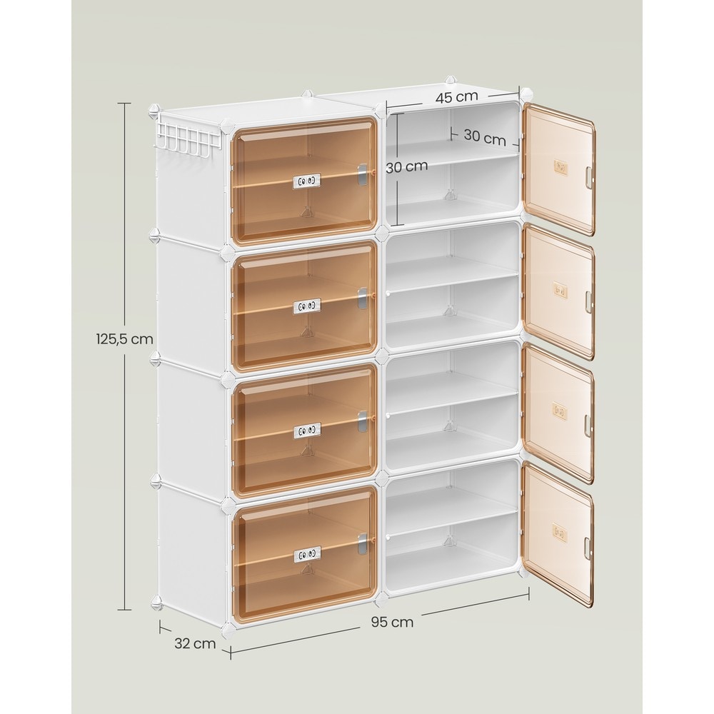 Modulaarinen kenkäkaappi, jossa on kahdeksan lokeroa / Kenkähylly, jossa on ovet / Kenkien säilytystila 32 parille