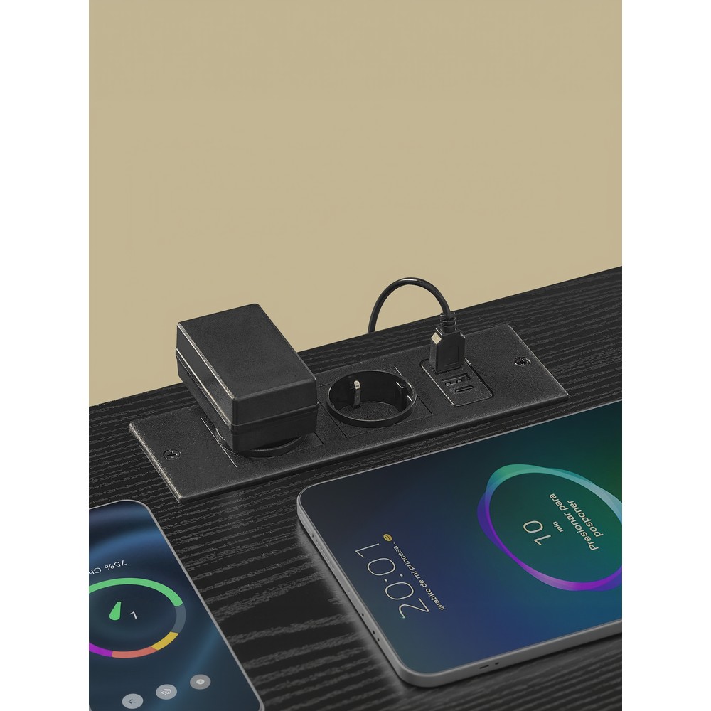 Yöpöytä LED-valaistuksella ja latauspisteellä, 2 laatikkoa, USB-A/USB-C, 39,6 x 30 x 60,4 cm, musta