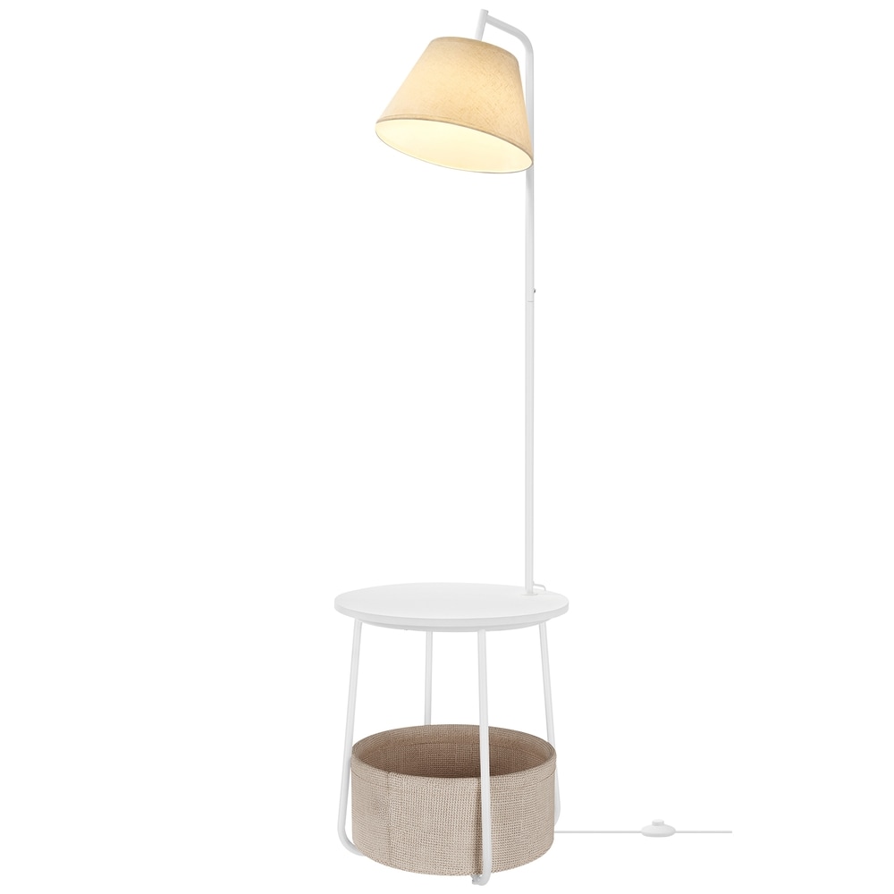 Sivupöytä lattiavalaisimella ja säilytyskorilla, LED 9 W, 3 värilämpötilaa, 45 x 161,5 cm, mattavalkoinen