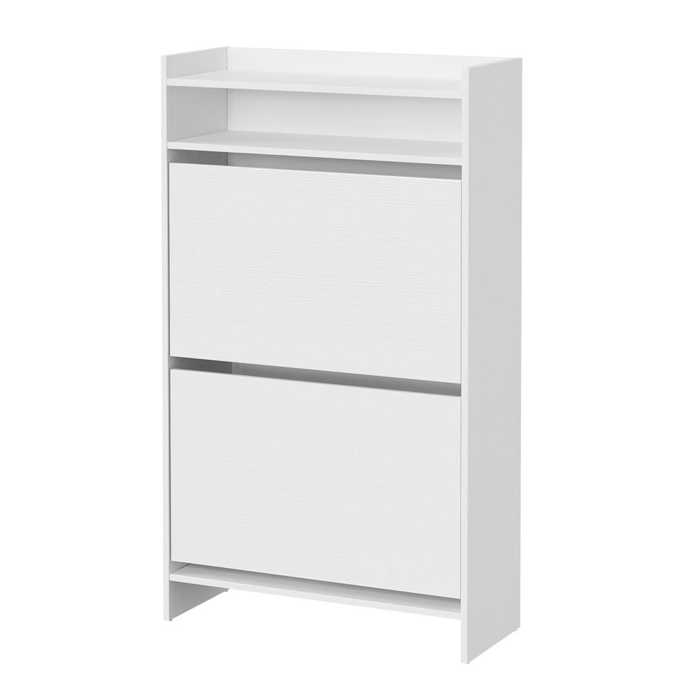 Kapea kenkäkaappi 60 × 24 × 102,8 cm – Valkoinen, 2 kääntöluukkua, tilaa 18 kenkäparille