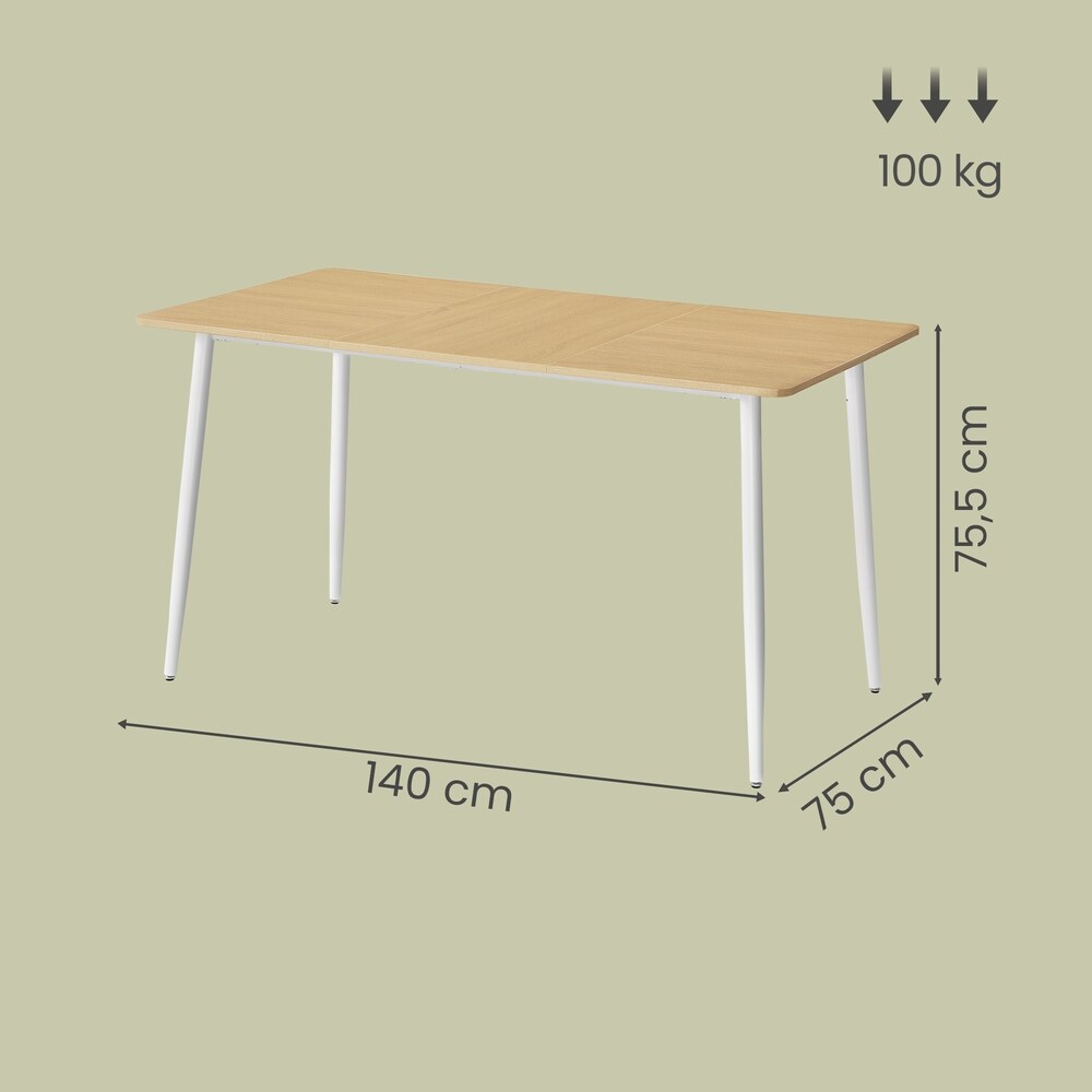 Ruokapöytä metallijaloilla 140x75 cm – Suorakulmainen keittiönpöytä tammea