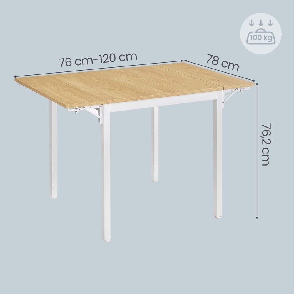 Taitettava ruokapöytä 2–4 hengelle, 120 x 78 cm, luonnon tammenvärinen ja valkoinen