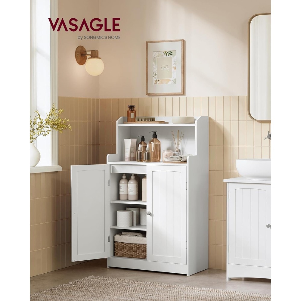 Säilytyskaappi 60 x 30 x 100 cm, valkoinen, 2 ovea, 2 avointa hyllyä, säädettävät sisähyllyt – BBC770W01