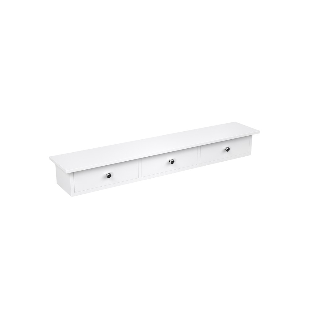 Seinähylly 3 vetolaatikolla 80 x 15 x 10 cm, valkoinen, ripustettava hylly piilosäilytyksellä