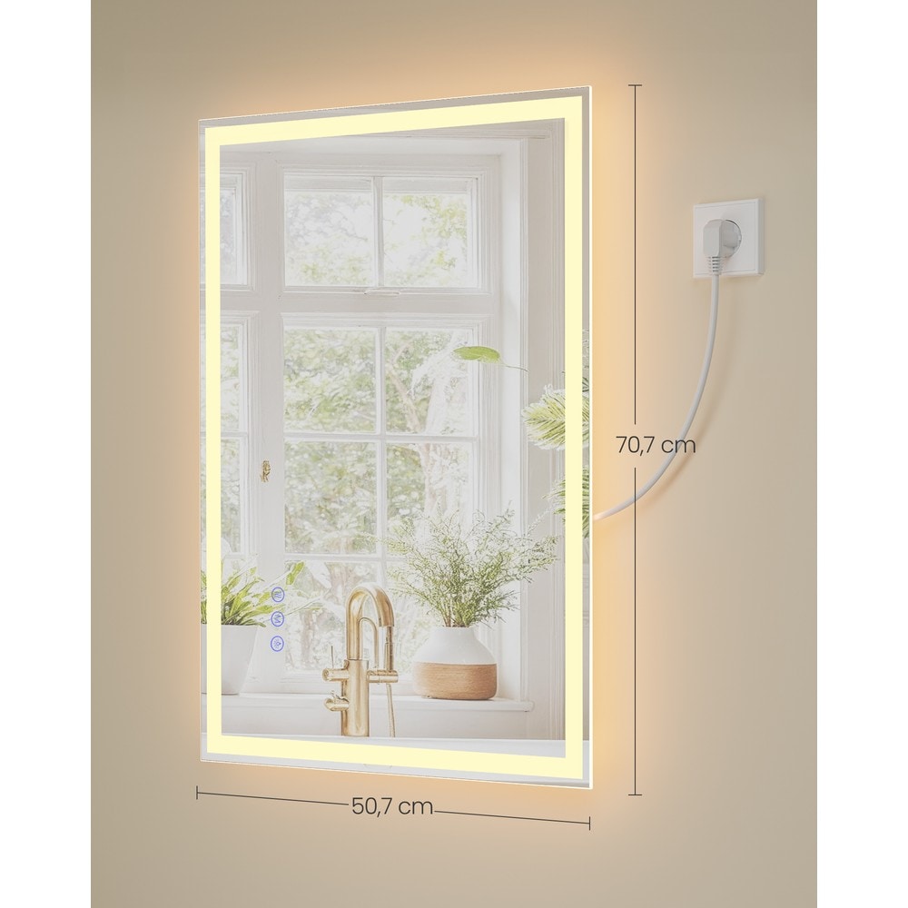 Kylpyhuonepeili LED-valaistuksella ja huurtumisenestotoiminnolla, 70 x 50 cm – Valkoinen / LED-peili / Seinäpeili