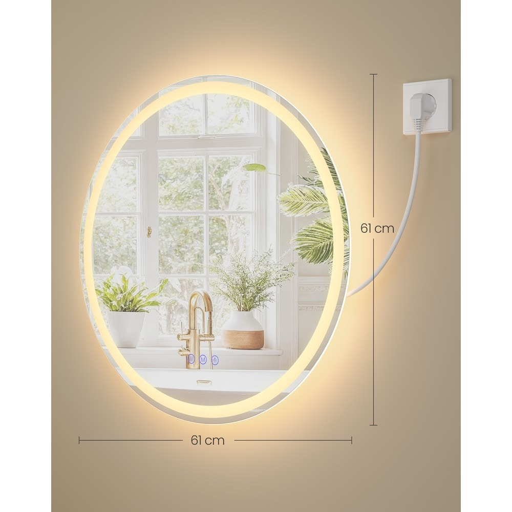 Pyöreä kylpyhuonepeili LED-valaistuksella ja huurtumattomalla toiminnolla, 61 cm – Valkoinen / LED-peili / Seinäpeili