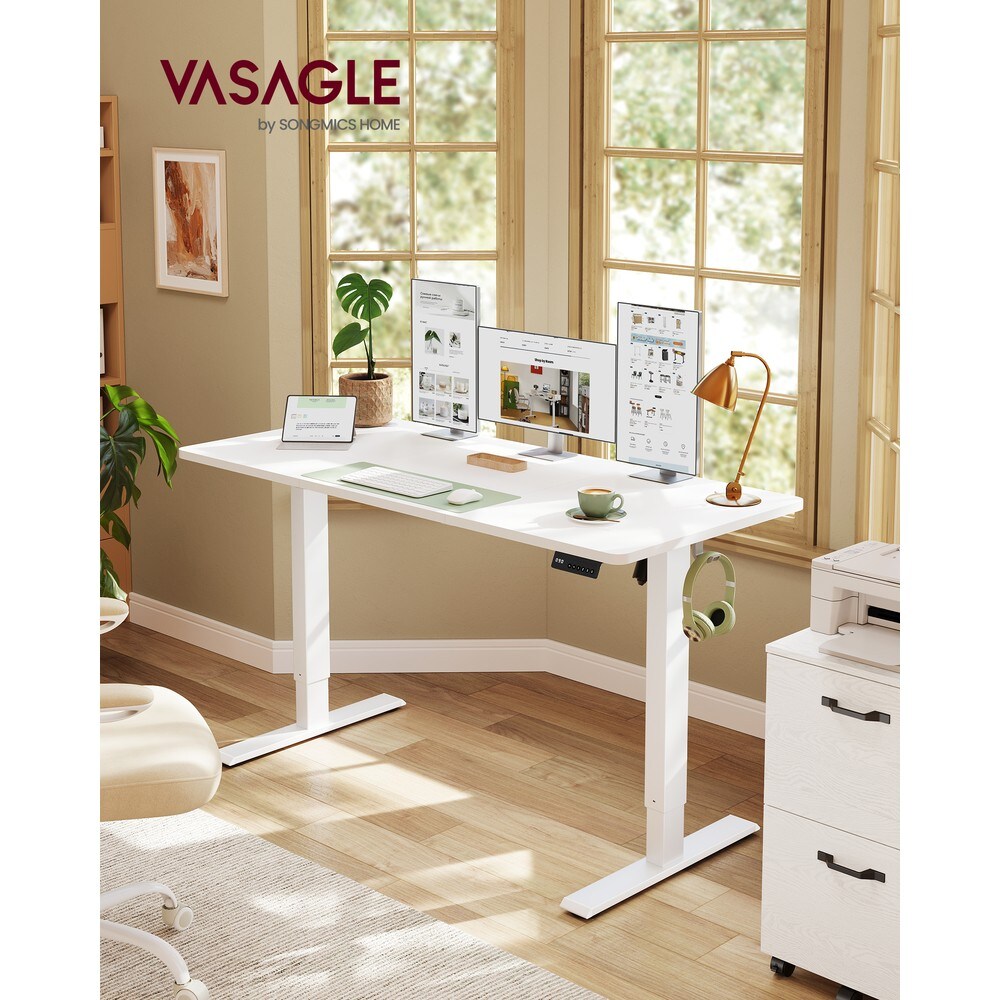 Sähköisesti korkeussäädettävä työpöytä muistitoiminnolla, 140 x 60 cm – Valkoinen / Seisomapöytä / Tietokonepöytä