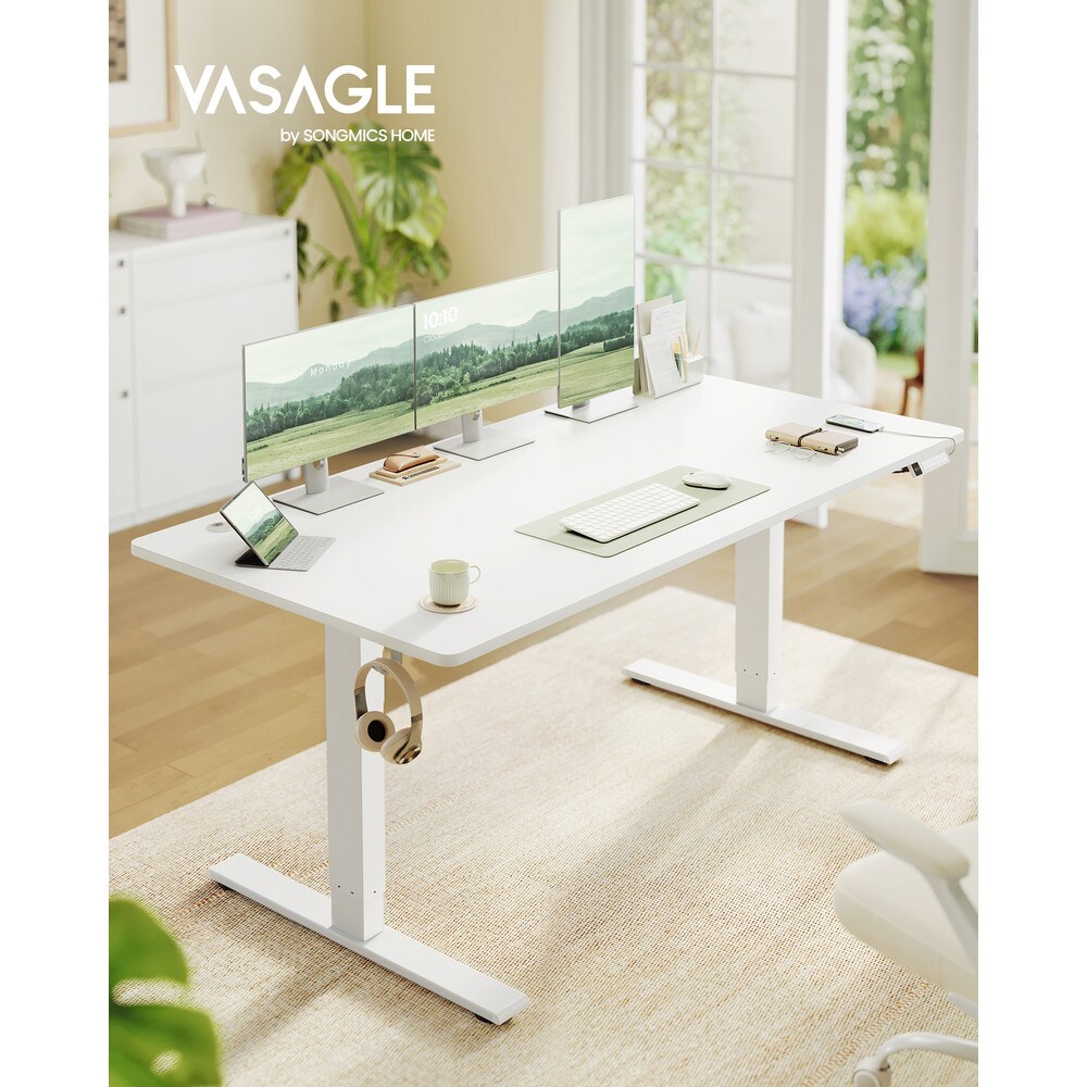 Sähköisesti korkeussäädettävä työpöytä, jossa on USB-C-liitäntä ja pistorasiapidike, 160 x 80 cm – Valkoinen / Seisomapöytä