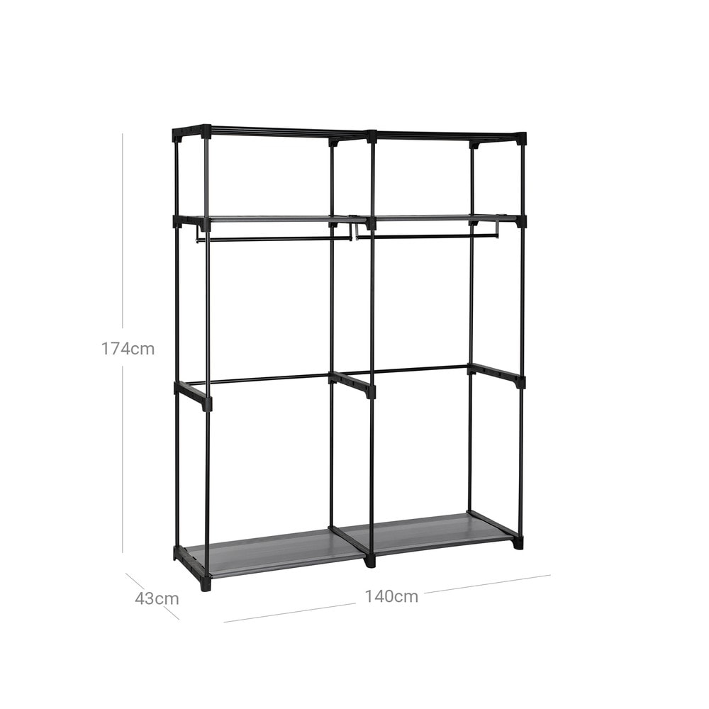 Kokoontaitettava kangaspukuvaatekaappi, 2 vaatetankoa, 140x43x174 cm – Svart / Kangaspukuvaatekaappi / Vaatteiden säilytys