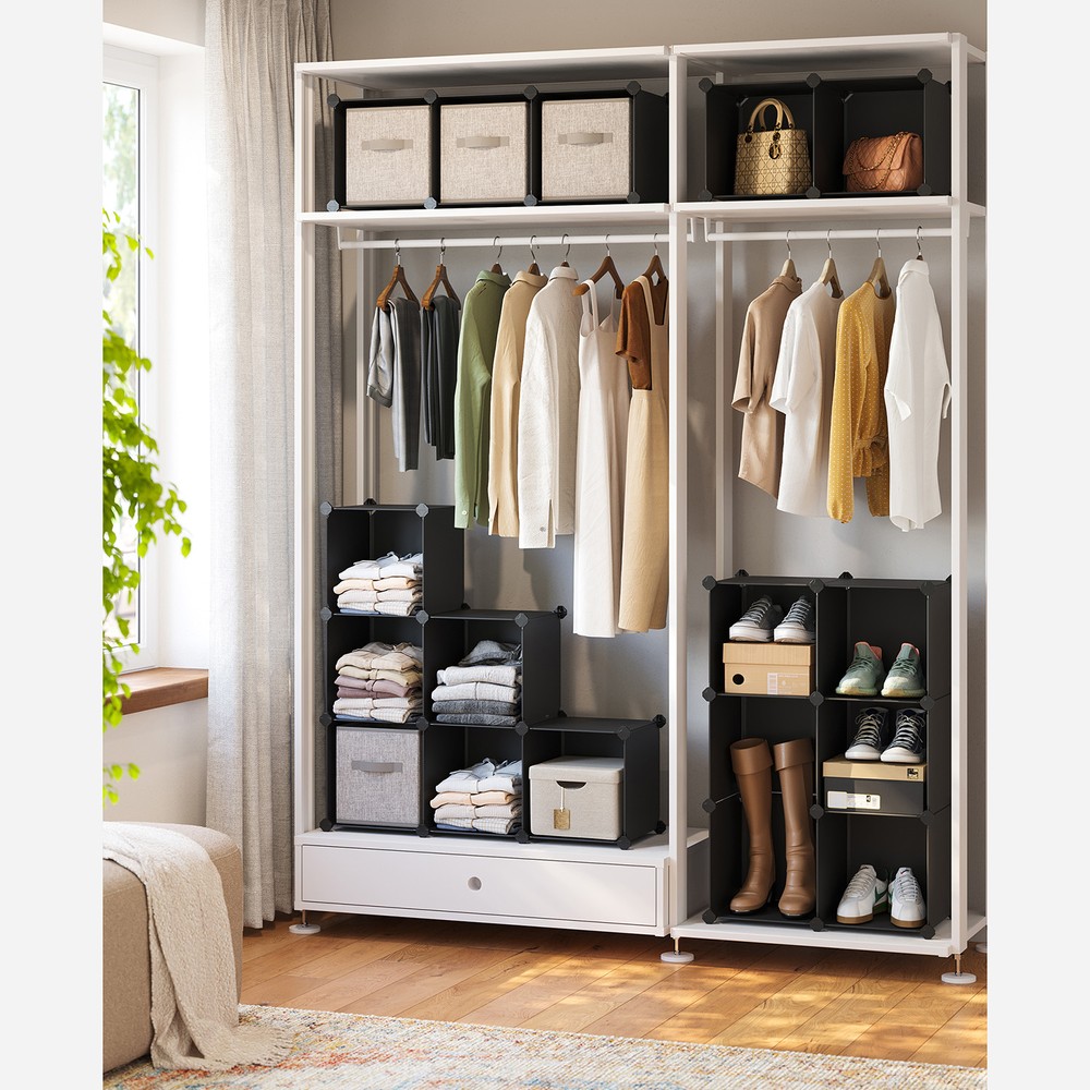 Muoviset säilytyskuutiot, 16 lokeroa, 123 x 123 cm – Svart / Moduulihylly / Kuutiohylly, avoimet lokerot