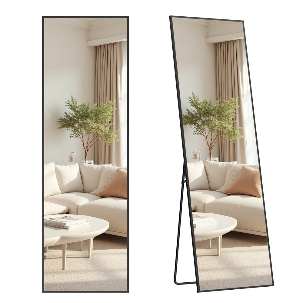 Kokovartalopeili jalustalla ja alumiinikehyksellä, 160 x 50 cm – Svart / Lattiapeili / Seinäpeili