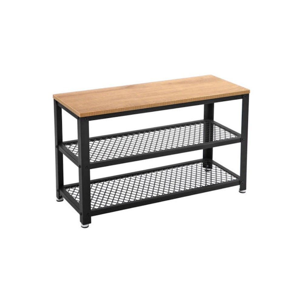 Metallinen kenkäpenkki, 2 hyllyä, 73 cm – Luonnonväri / Eteispenkki kenkävarastolla / Kenkäteline istuimella