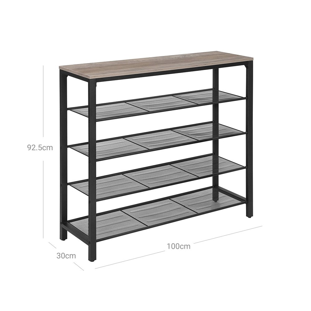Teollisuustyylinen kenkäteline, 4 verkkokoteloa, 100 cm – Harmaabeige/Svart / Kenkäteline / Kenkien säilytys