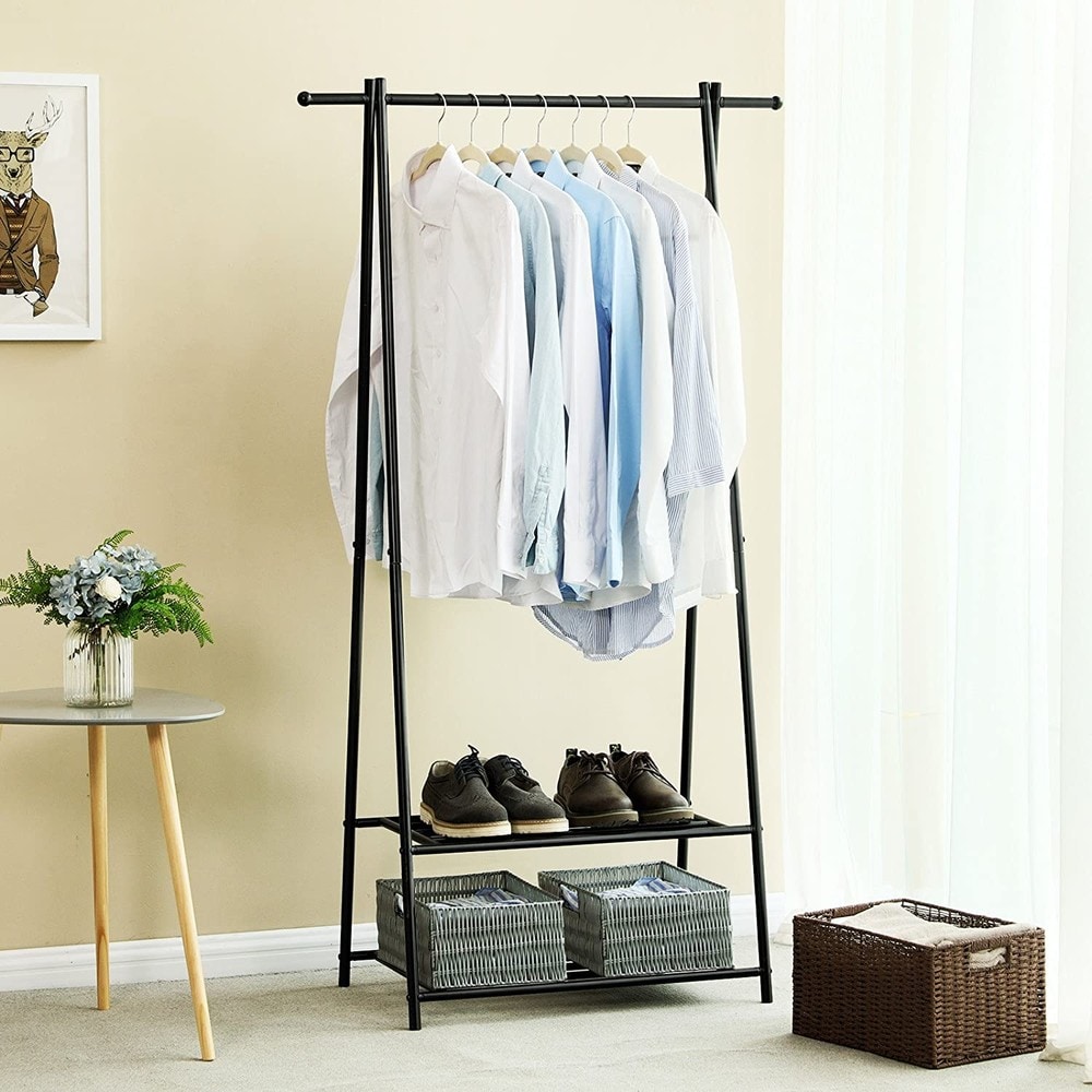 Vaatehylly, jossa on 2 kenkähyllyä, 88 cm – Svart / Vaatehylly / Avoin vaatesäilytys