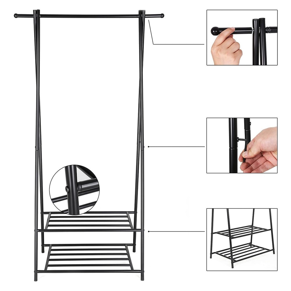 Vaatehylly, jossa on 2 kenkähyllyä, 88 cm – Svart / Vaatehylly / Avoin vaatesäilytys