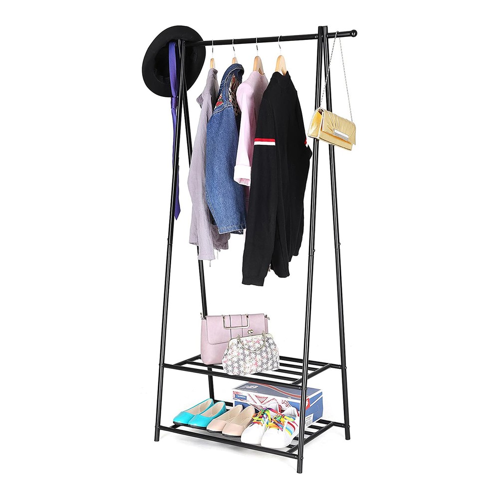 Vaatehylly, jossa on 2 kenkähyllyä, 88 cm – Svart / Vaatehylly / Avoin vaatesäilytys