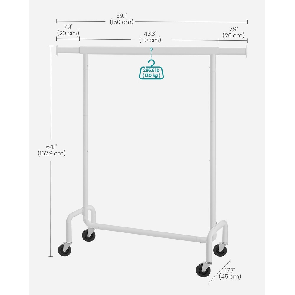 Ulosvedettävä vaaterack pyörillä, 110–150 cm – Valkoinen / Vaaterack / Vaateripustin pyörillä