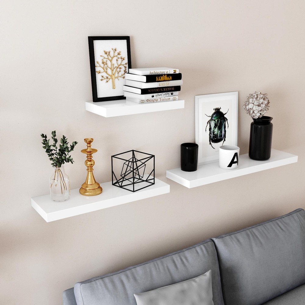 Ripustettava seinähylly 40x20 cm – Valkoinen / Seinähylly piilokiinnityksellä / MDF-koristehylly