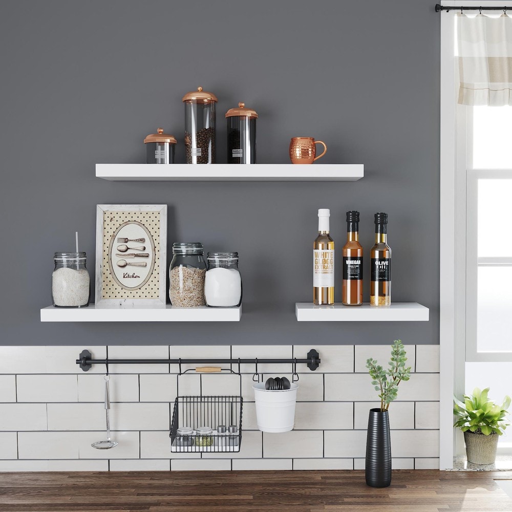 Ripustettava seinähylly 40x20 cm – Valkoinen / Seinähylly piilokiinnityksellä / MDF-koristehylly