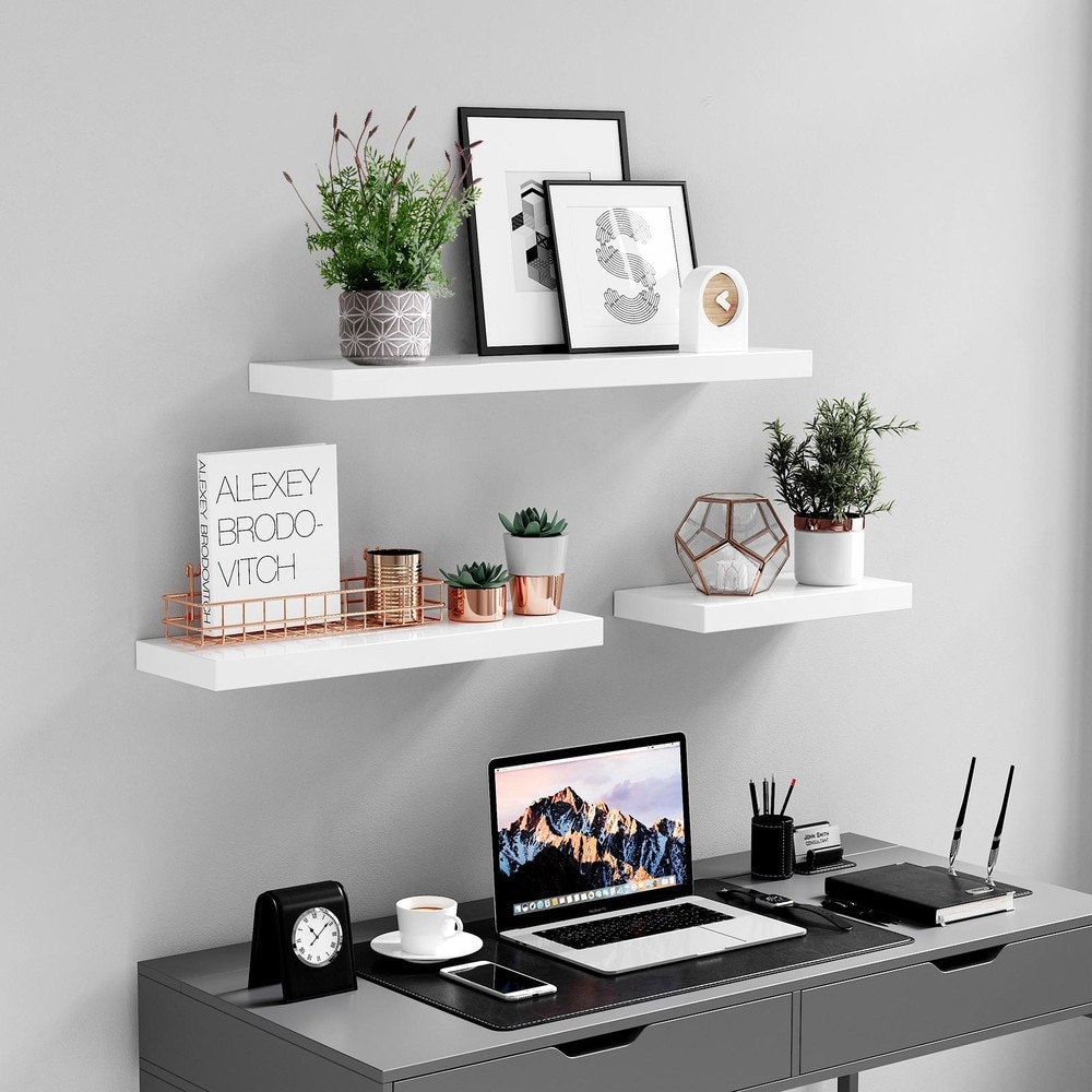 Ripustettava seinähylly 40x20 cm – Valkoinen / Seinähylly piilokiinnityksellä / MDF-koristehylly