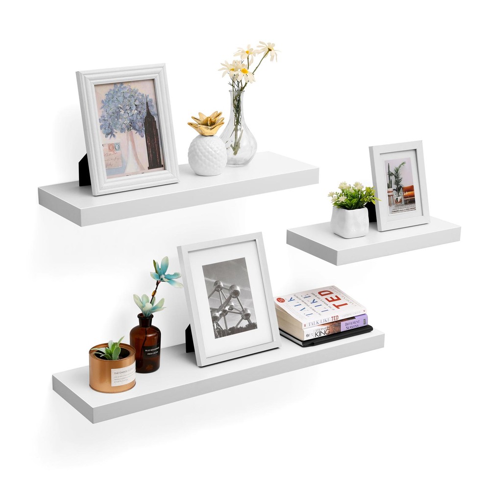 Ripustettava seinähylly 40x20 cm – Valkoinen / Seinähylly piilokiinnityksellä / MDF-koristehylly