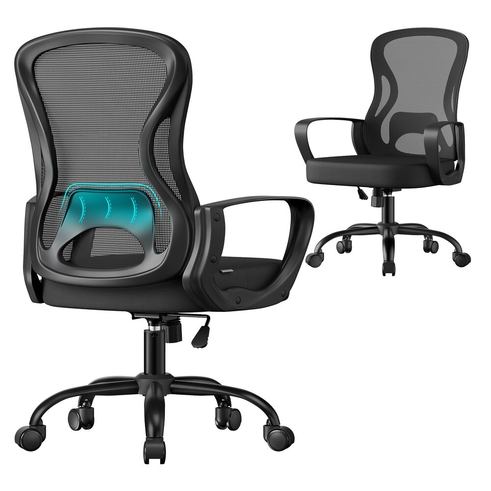 Ergonominen verkkokangasinen toimistotuoli, jossa on lannerangan tuki – Svart / Työpöytätuoli / Työtuoli