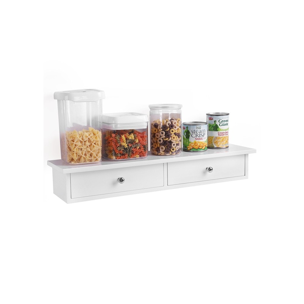 Kelluva seinähylly, 2 laatikkoa, kiiltävä pinta, 65 cm – Valkoinen / Laatikkohylly / Seinähylly säilytystilalla