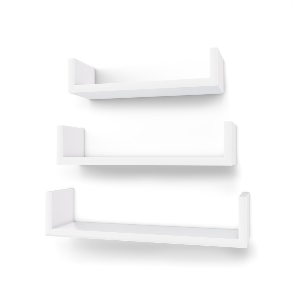 Kelluvat seinähyllyt, kiiltävä pinta, 3 kpl:n pakkaus – Valkoinen / U-muotoiset hyllyt / Koristehyllyt
