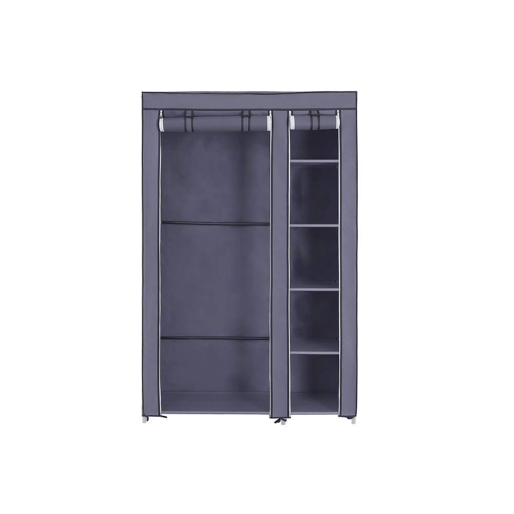 Kangasvaatekaappi, jossa on vaateripustin ja hyllyt, 110x45x175 cm – Harmaa / Kangaskaappi / Vaatteiden säilytys