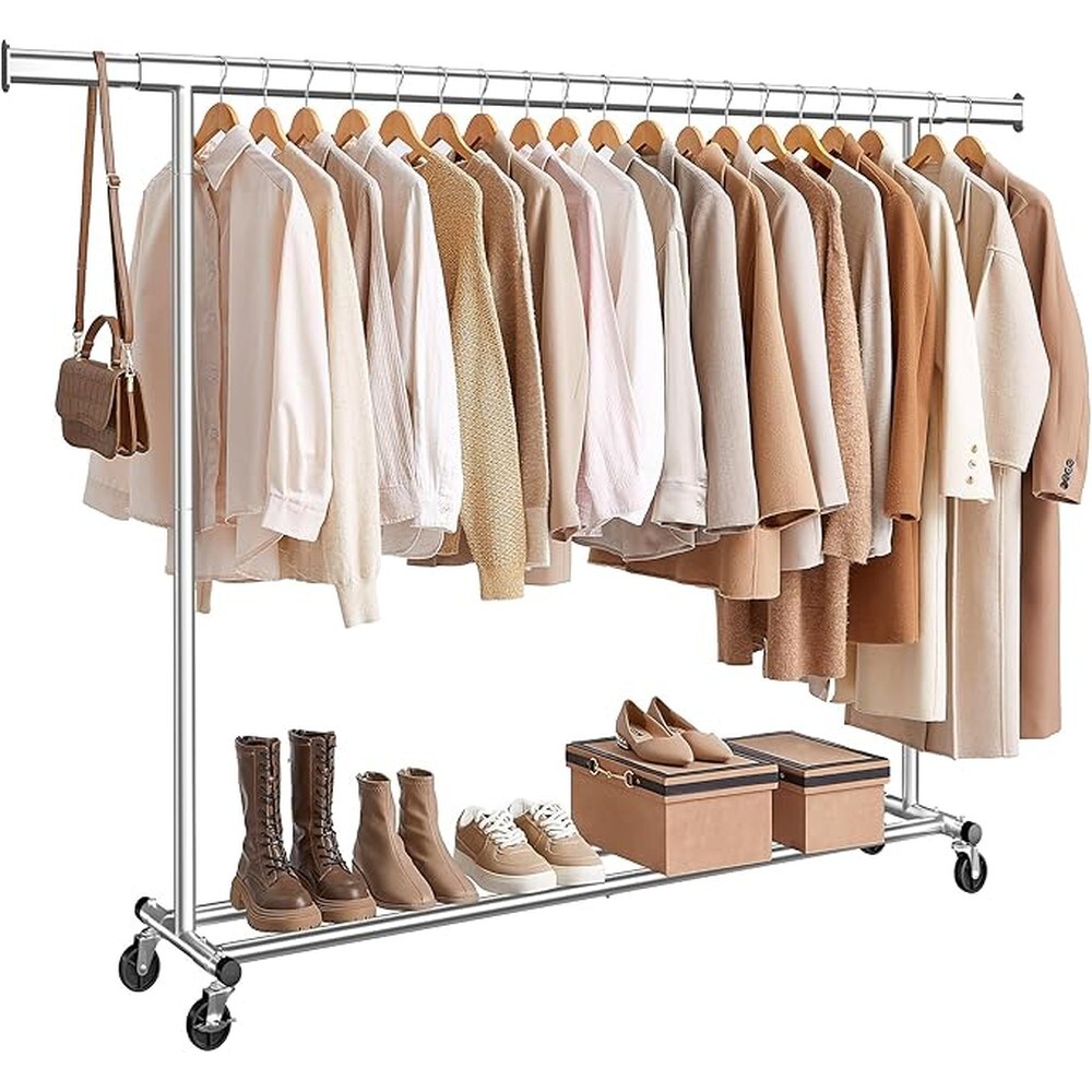 Ulosvedettävä vaaterack pyörillä, 160–200 cm, 150 kg – Hopea / Vaaterack / Vaatekaappi