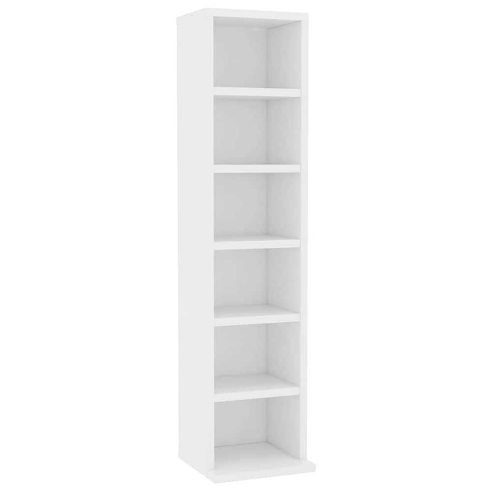 vidaXL CD-hylly 6 lokeroa, valkoinen, 21 x 20 x 88 cm, puukomposiitti