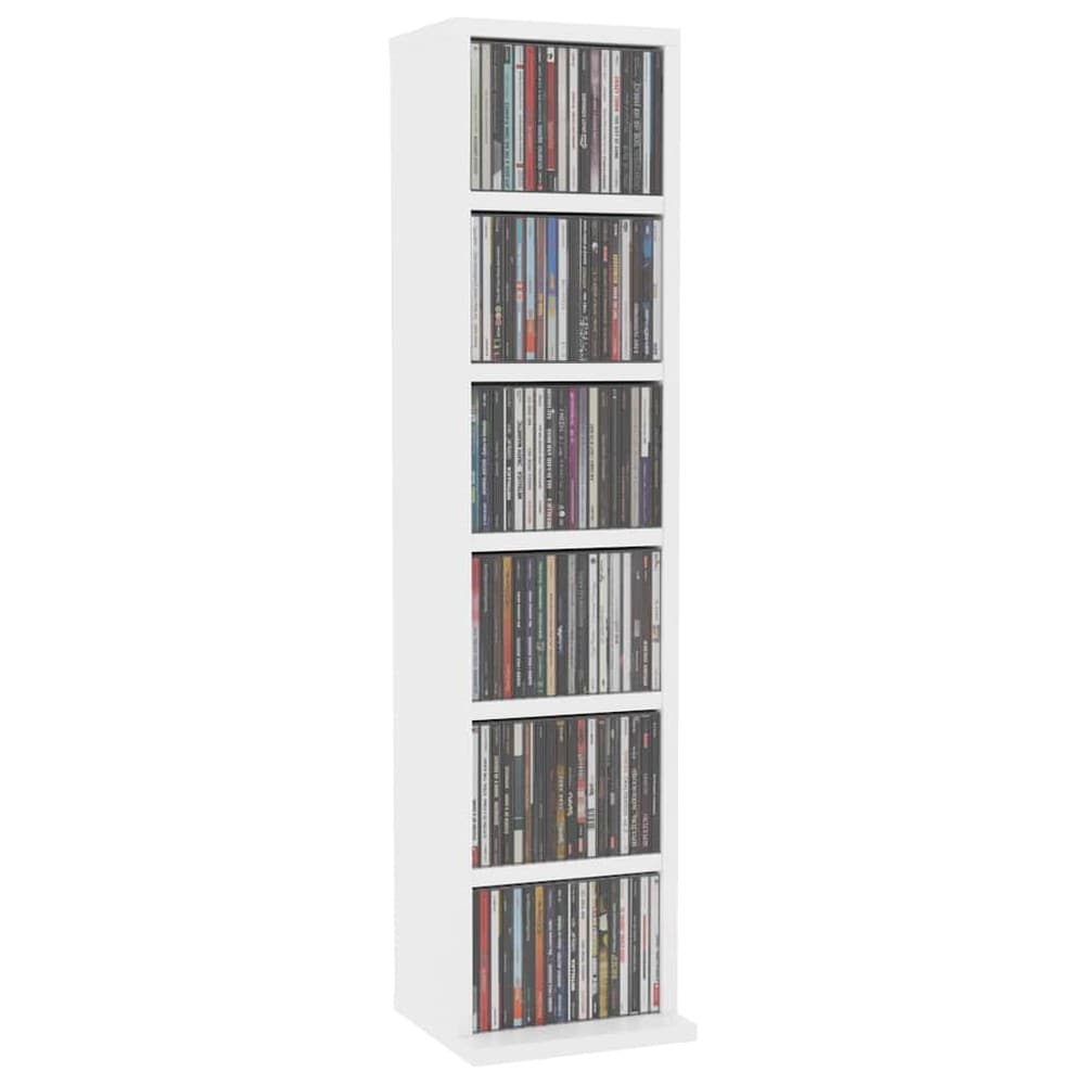 vidaXL CD-hylly 6 lokeroa, valkoinen, 21 x 20 x 88 cm, puukomposiitti
