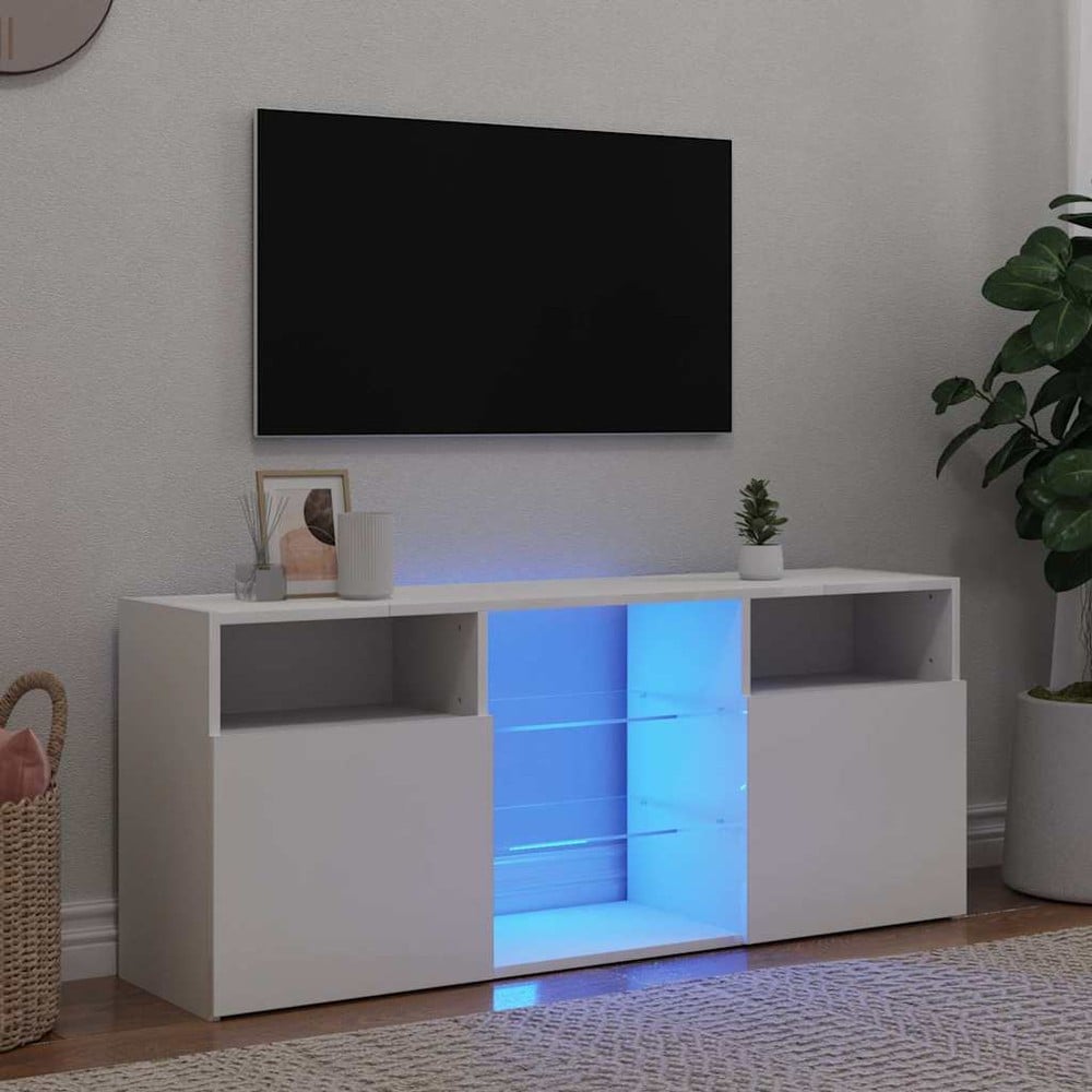 vidaXL TV-taso LED-valaistuksella 120x30x50 cm valkoinen – RGB LED, karkaistu lasi