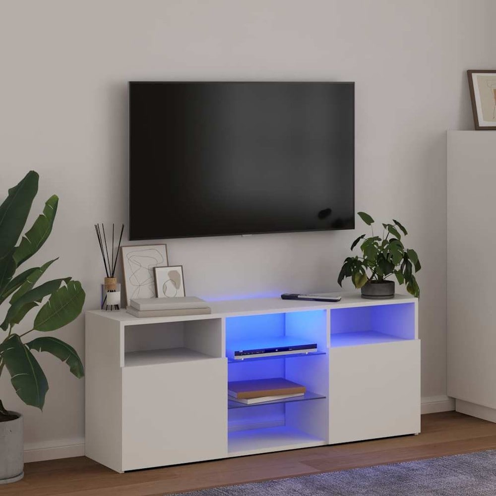 vidaXL TV-taso LED-valaistuksella 120x30x50 cm valkoinen – RGB LED, karkaistu lasi