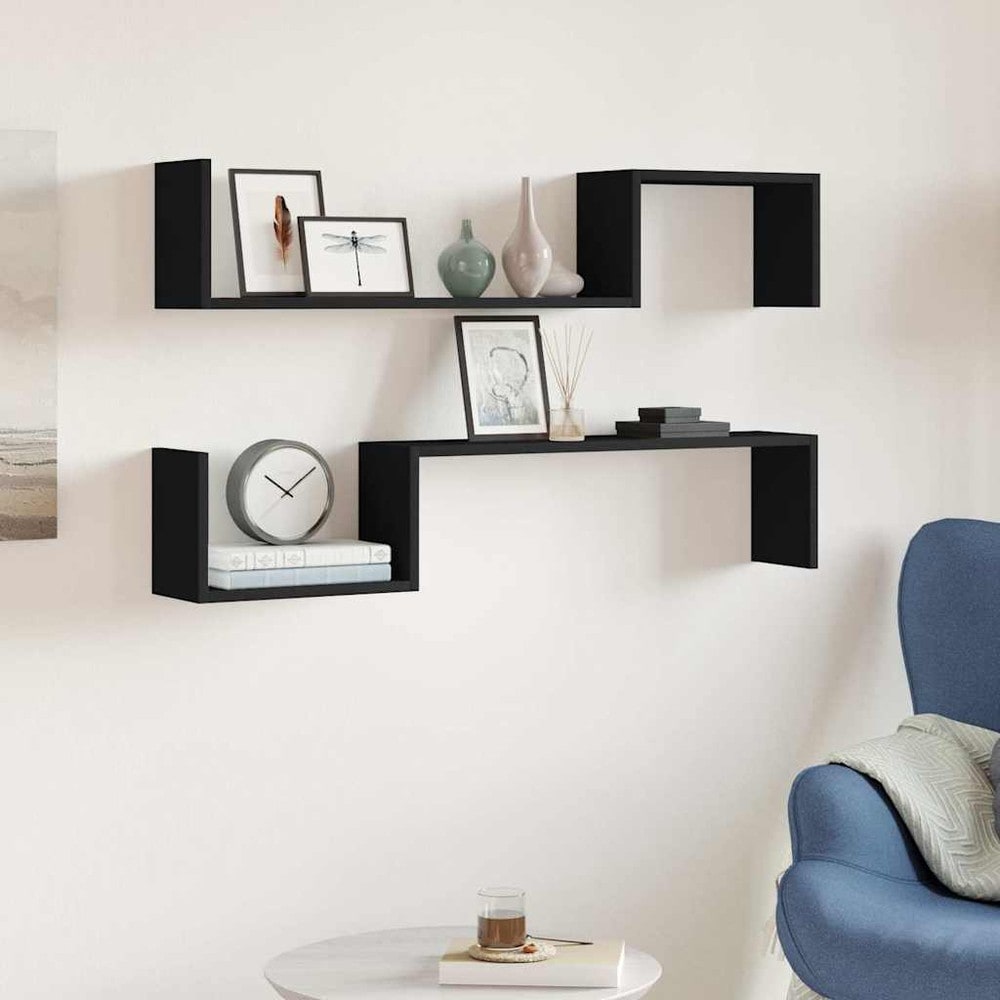 vidaXL Seinähyllyt 2 kpl musta 100x15x20 cm – piilokiinnitys