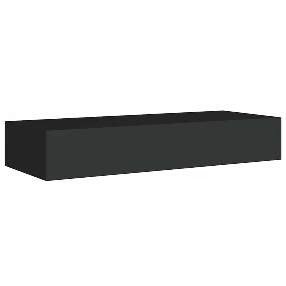 2 kpl seinähyllyjä laatikolla 60×23,5×10 cm / seinälle kiinnitettävät laatikkohyllyt – Musta