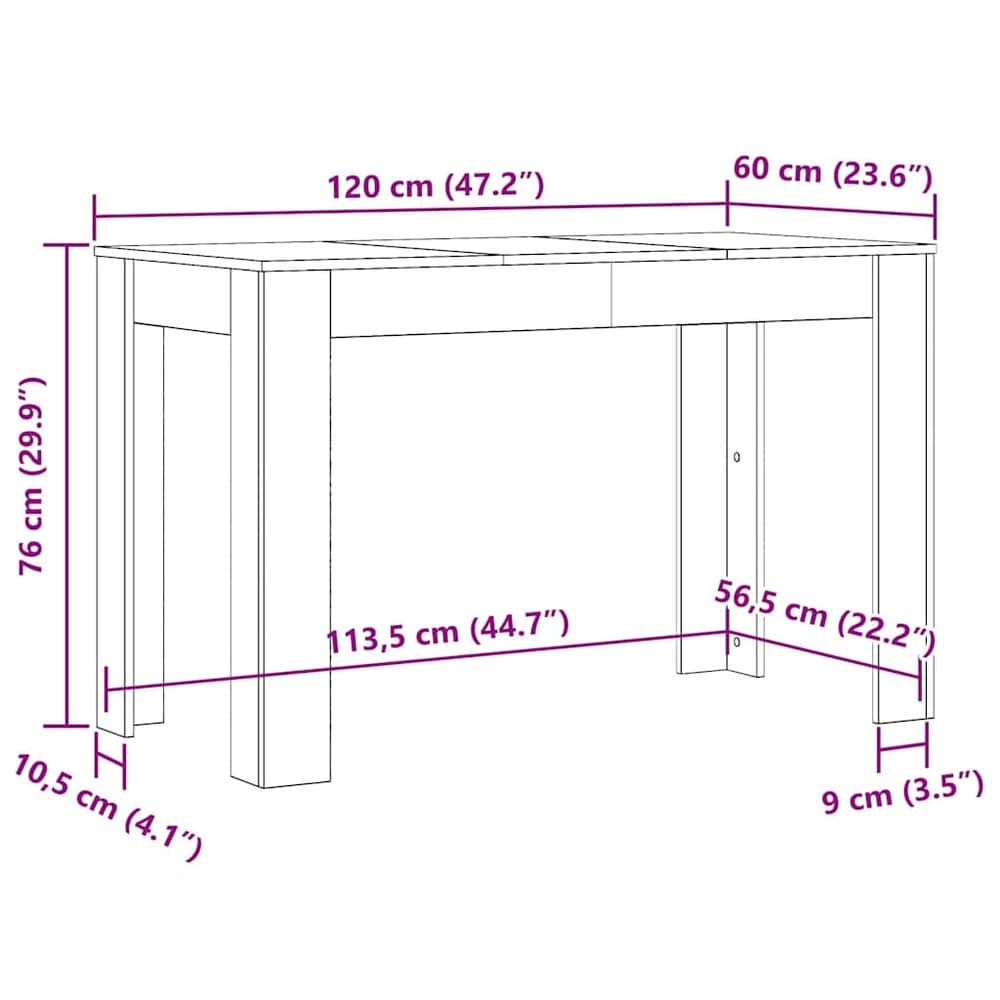 Ruokapöytä 120×60×76 cm / keittiöpöytä / suorakulmainen ruokapöytä – Valkoinen