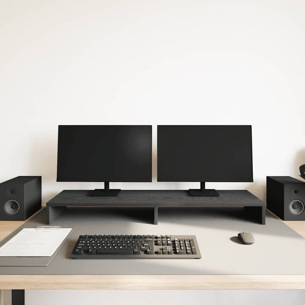 Näytönkorotin 100×27×10 cm / monitoriteline 2 näytölle / näyttöteline säilytystilalla – Musta