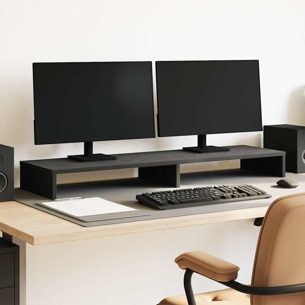 Näytönkorotin 100×27×10 cm / monitoriteline 2 näytölle / näyttöteline säilytystilalla – Musta