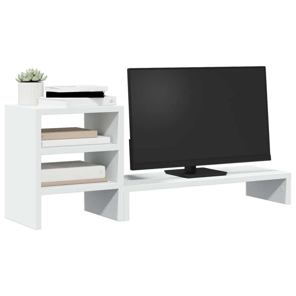 Näytönkorotin 80×20×30 cm / monitoriteline säilytystilalla / näyttöteline hyllyllä – Valkoinen