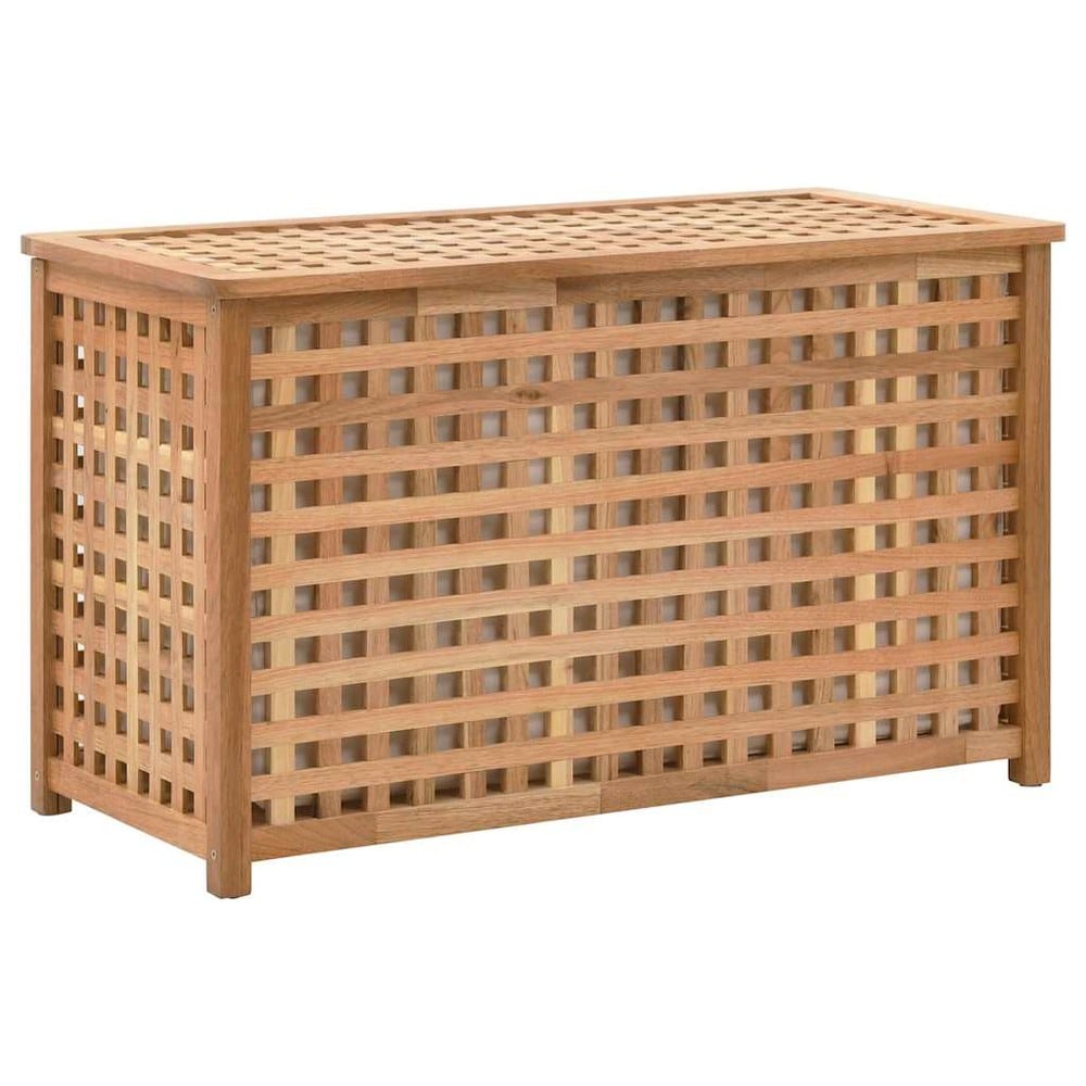 Pyykkikori 77,5×37,5×46,5 cm / pyykkisäilytys massiivisesta pähkinäpuusta / pyykkilaatikko kangaspussilla