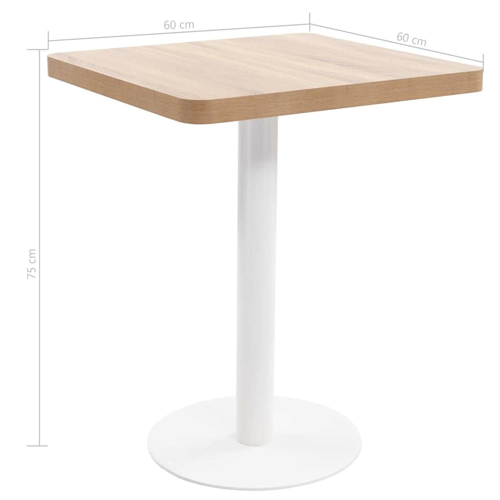 Bistropöytä 60×60×75 cm / kahvilapöytä 2 hengelle / ruokapöytä teräsjalalla – Luonnonväri/valkoinen