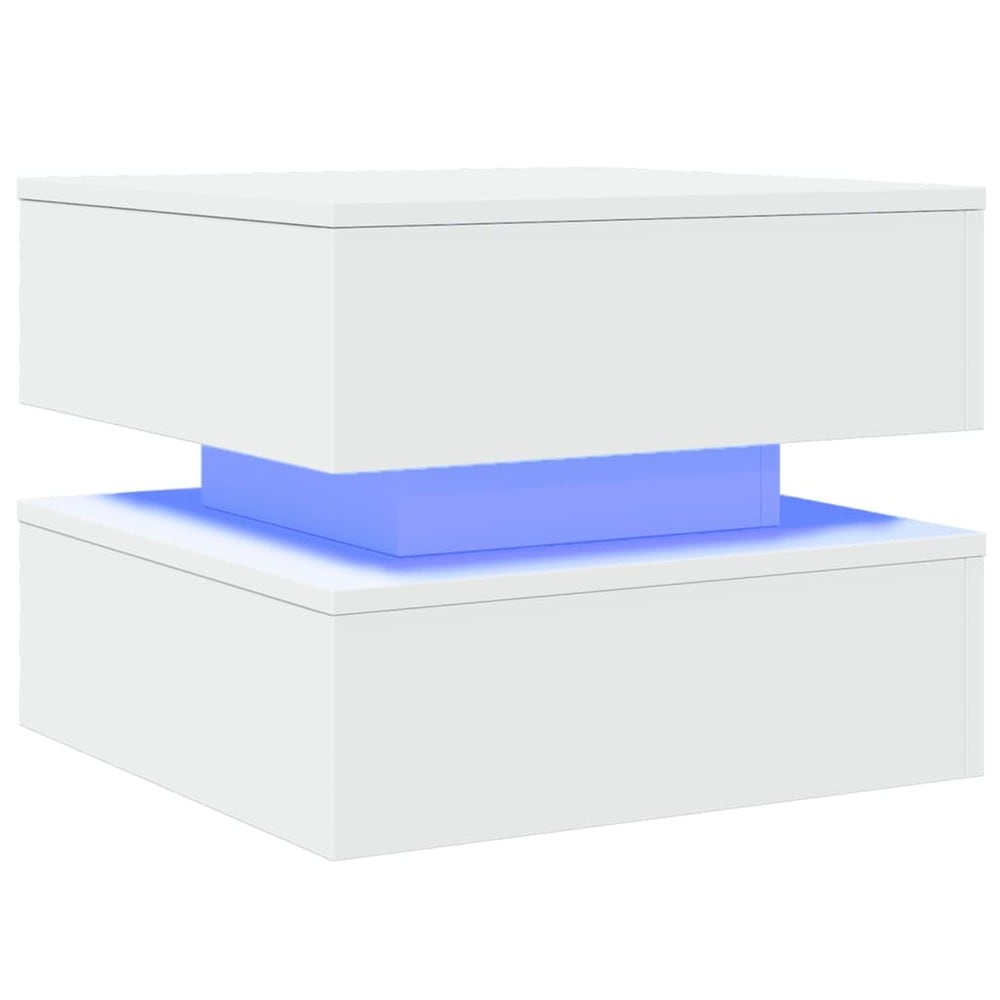 Sohvapöytä 50×50×40 cm / olohuonepöytä RGB-LED-valaistuksella / sivupöytä – Valkoinen