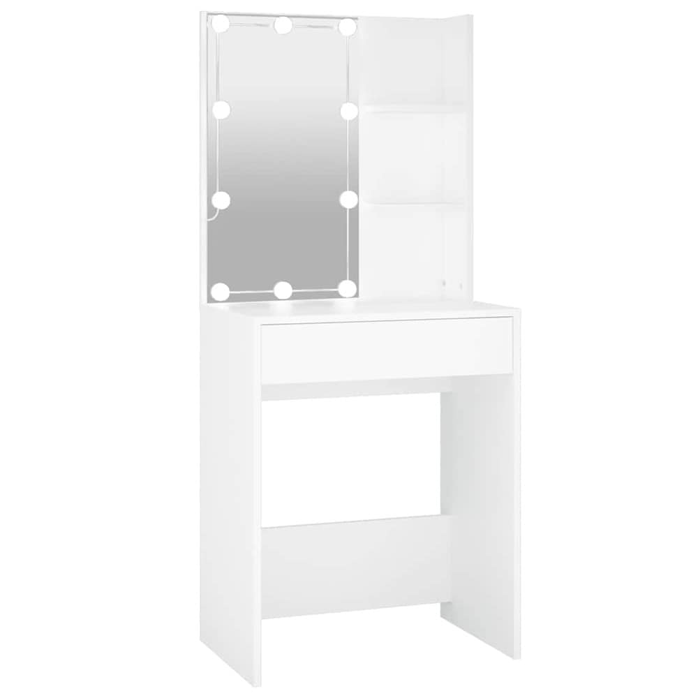 Meikkipöytä 60×40×140 cm / peilipöytä LED-valaistuksella ja säilytystilalla – Valkoinen