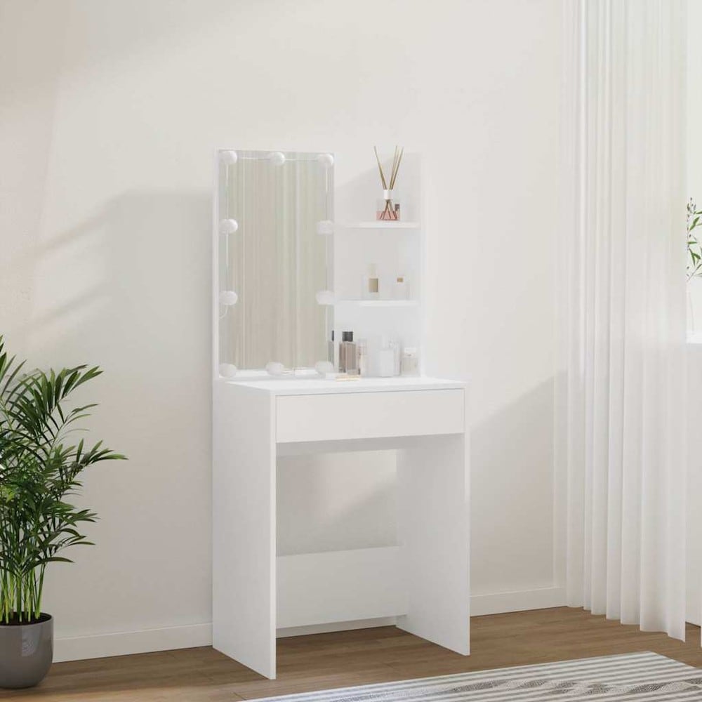 Meikkipöytä 60×40×140 cm / peilipöytä LED-valaistuksella ja säilytystilalla – Valkoinen