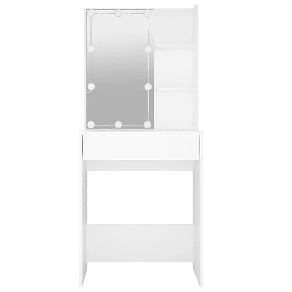 Meikkipöytä 60×40×140 cm / peilipöytä LED-valaistuksella ja säilytystilalla – Valkoinen