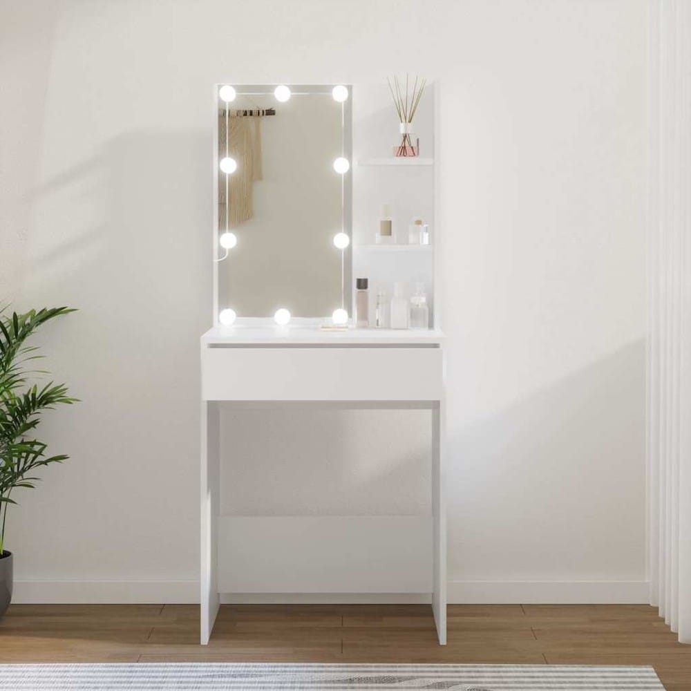 Meikkipöytä 60×40×140 cm / peilipöytä LED-valaistuksella ja säilytystilalla – Valkoinen