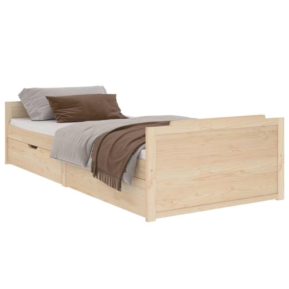 Sängynrunko 90×200 cm / yhden hengen sänky säilytyslaatikoilla / massiivimänty – Luonnonväri