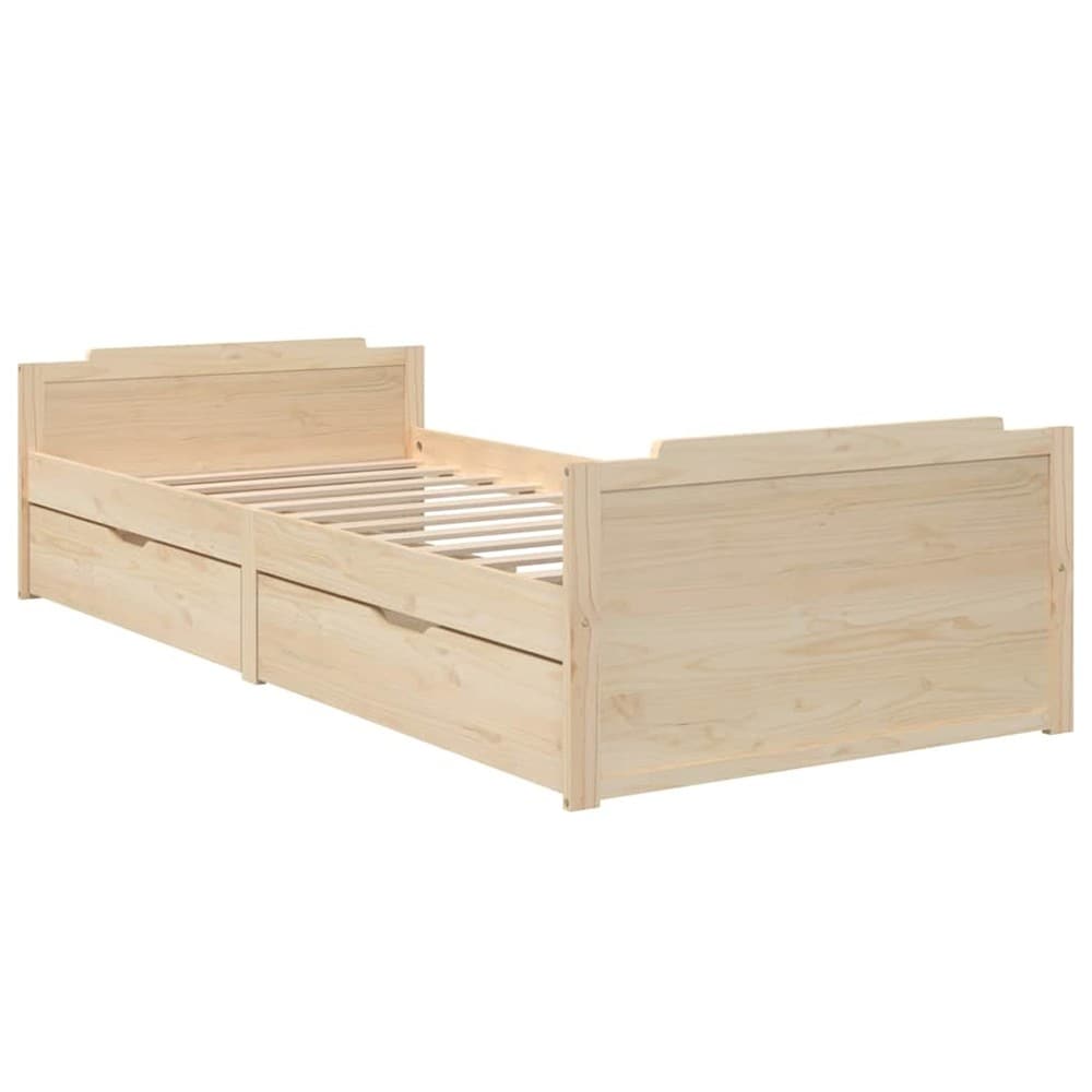 Sängynrunko 90×200 cm / yhden hengen sänky säilytyslaatikoilla / massiivimänty – Luonnonväri