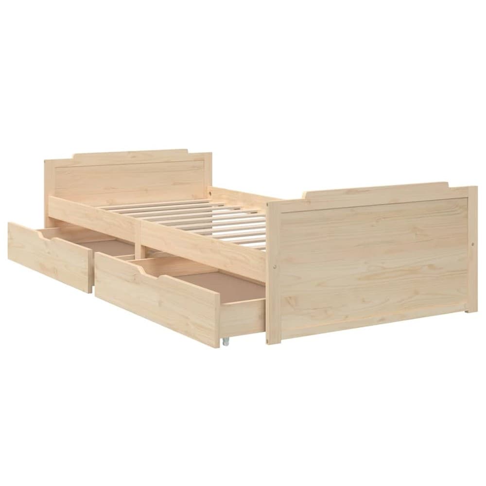 Sängynrunko 90×200 cm / yhden hengen sänky säilytyslaatikoilla / massiivimänty – Luonnonväri